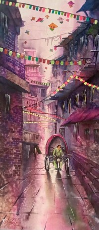 Aisha Khan, 10 x 22 Inch, Watercolor on Paper, Cityscape Painting, AC-AHK-020